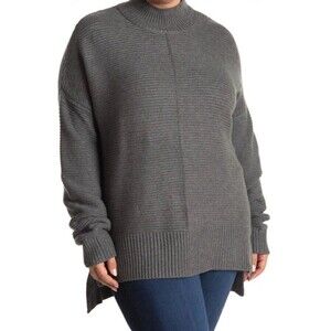 Sweet Romeo Knit Grey Super Soft Sweater Women Medium Mocked Neck Hi Low Hem